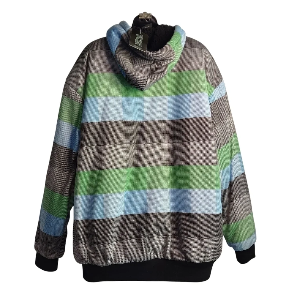 Original Deluxe Mens Hooded Jacket Multicolor Plaid Faux Sherpa Lined Sz 3XL NWT